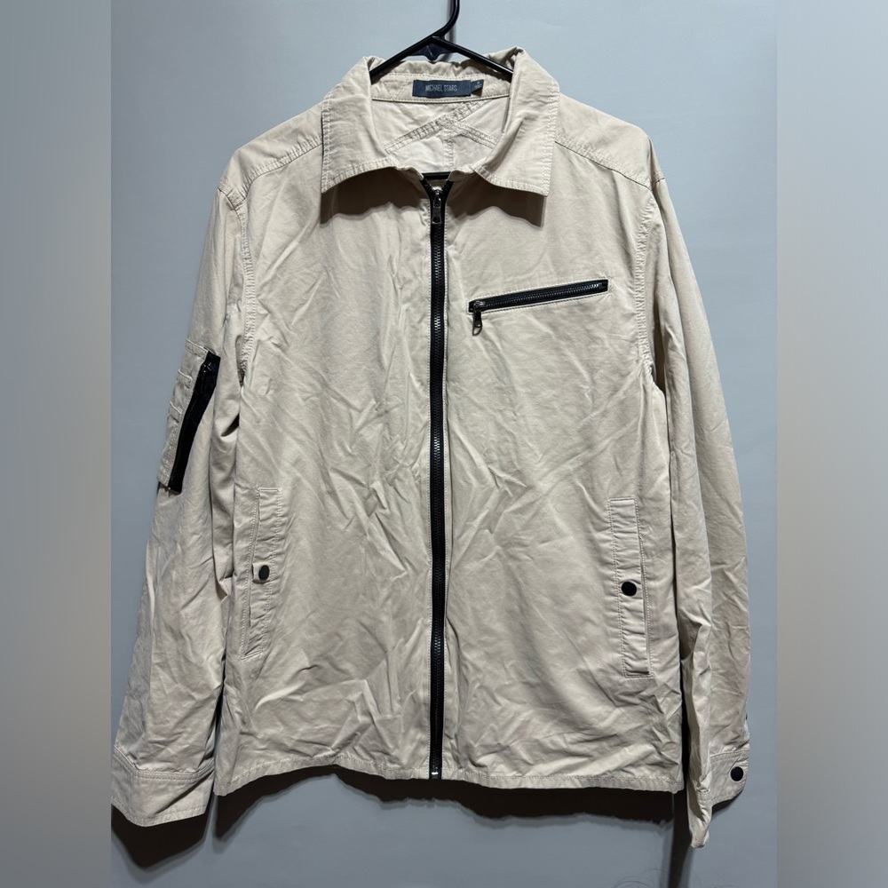 Michael Stars Mens Collared Windbreaker Zipper Jacket Khaki Medium Pockets